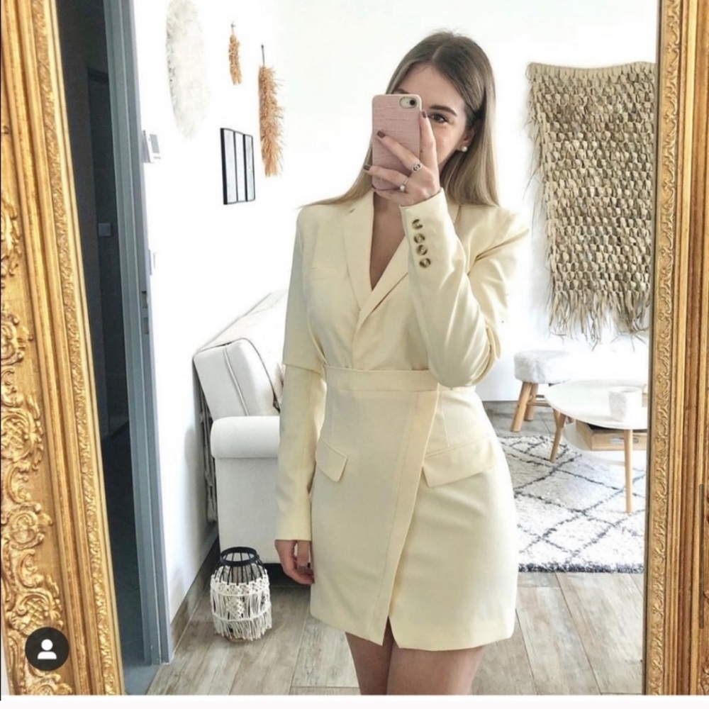 NWT ZARA Blazer Dress Light Yellow M Blogger’s Fav - Picture 12 of 13